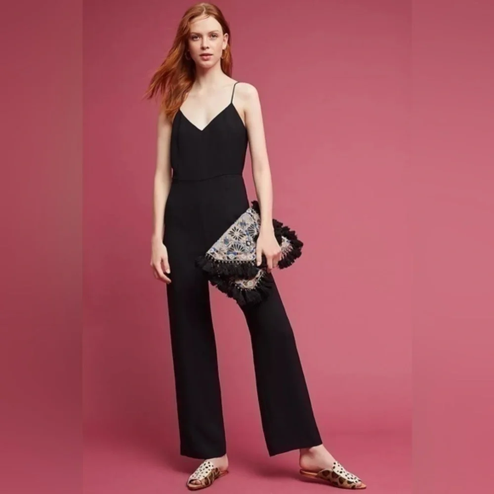 NWT Anthropologie The Essential Black V-neck Jumpsuit 4 AH4